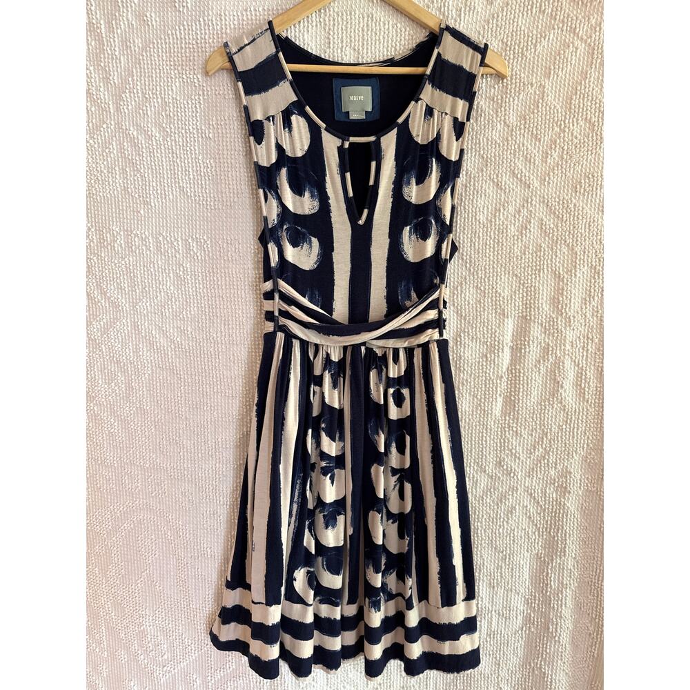 MAEVE ANTHROPOLOGIE DRESS Navy White Size Small Stretch Sleeveless